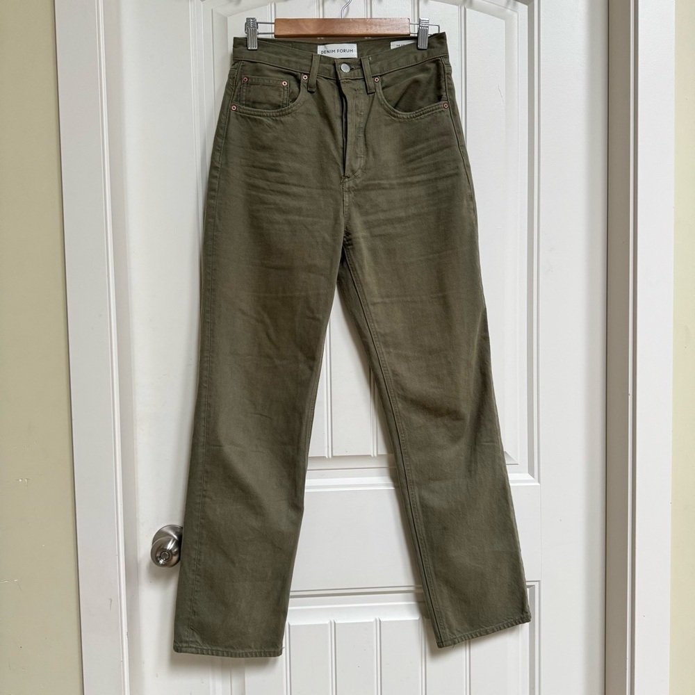 Denim Forum Khaki Cotton Joni High Rise Loose 29L Button Fly Denim Jeans. 25